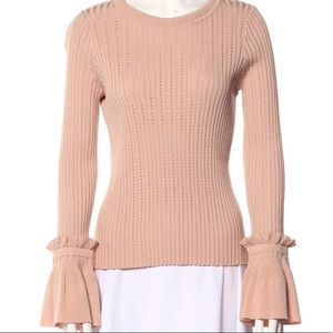 Jonathan Simkhai Bell Sleeve Light Pink Crew Neck Top